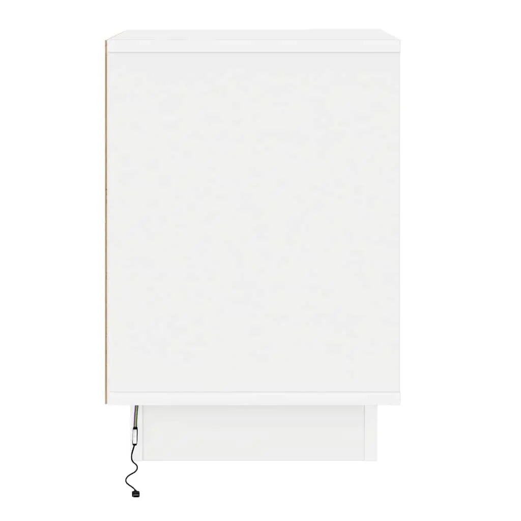 Bedside Cabinet White Engineered Wood Hinge Door USB LED Lighting 2 Piece