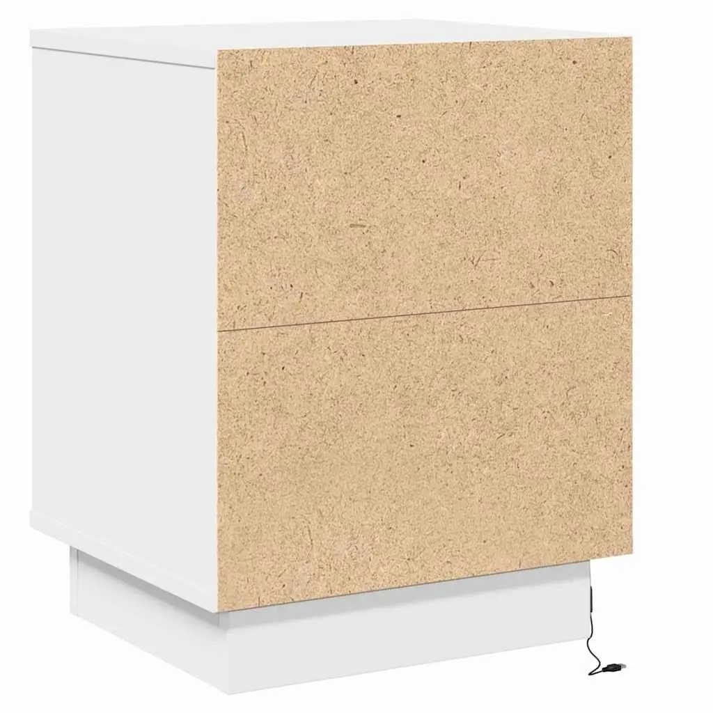 Bedside Cabinet White Engineered Wood Hinge Door USB LED Lighting 2 Piece