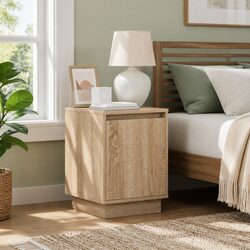Brown Modern Bedside Cabinets with USB LED Light - 2 pcs