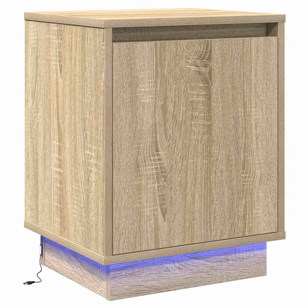 Bedside Cabinet 2 pcs Brown Modern Bedroom Storage Hinge Door USB LED Light