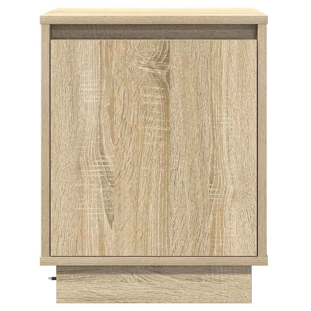 Bedside Cabinet 2 pcs Brown Modern Bedroom Storage Hinge Door USB LED Light