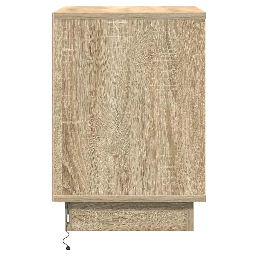 Bedside Cabinet 2 pcs Brown Modern Bedroom Storage Hinge Door USB LED Light