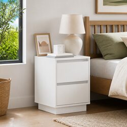 Set of 2 White Bedside Cabinets with USB and LED Lights