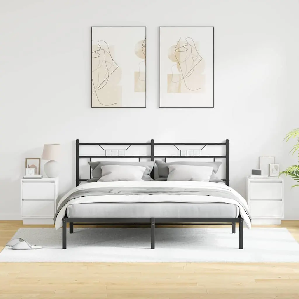 Bedside Cabinet White 2 Piece Engineered Wood Nightstand with LED String Lights
