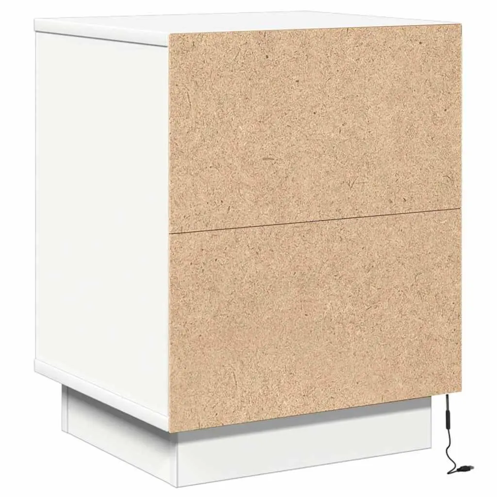 Bedside Cabinet White 2 Piece Engineered Wood Nightstand with LED String Lights