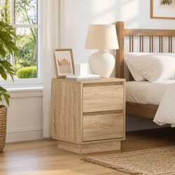 Brown Bedside Cabinet Set with Drawer and USB LED Lighting
