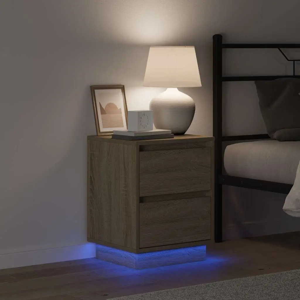Bedside Cabinet 2 pcs Sonoma Oak Bedroom Nightstand with LED String Lights