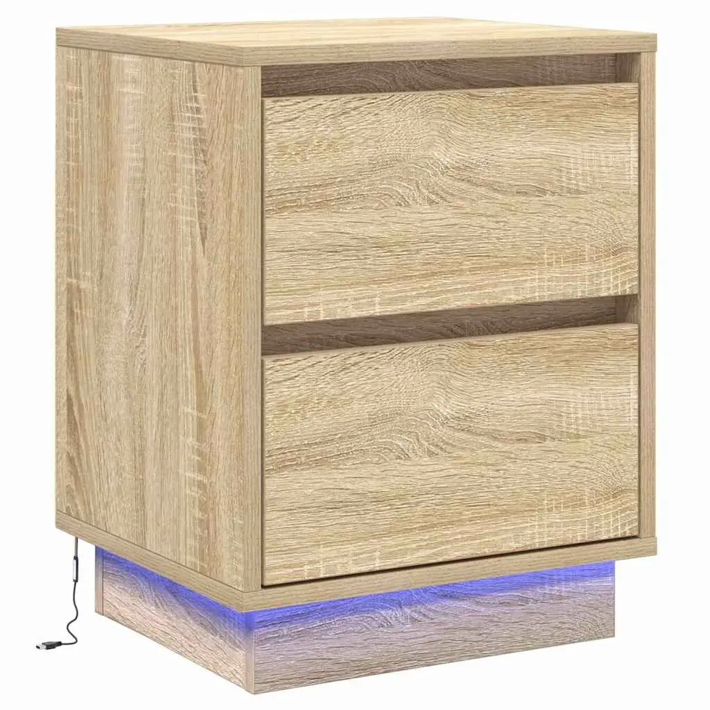 Bedside Cabinet 2 pcs Sonoma Oak Bedroom Nightstand with LED String Lights