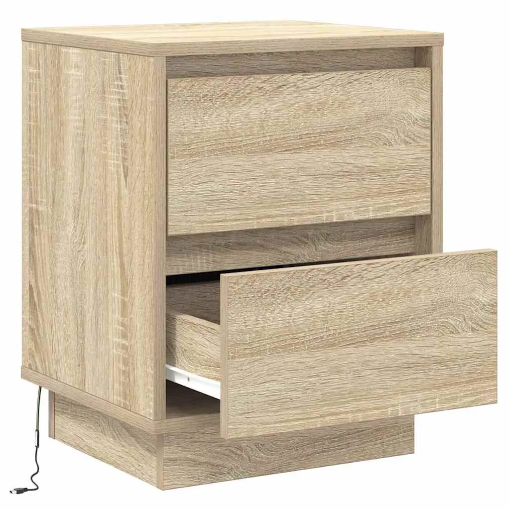 Bedside Cabinet 2 pcs Sonoma Oak Bedroom Nightstand with LED String Lights