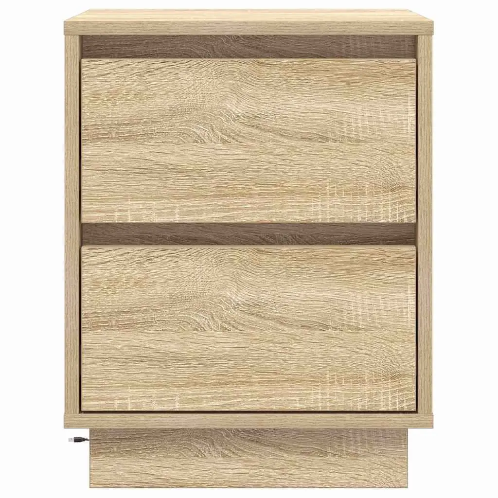 Bedside Cabinet 2 pcs Sonoma Oak Bedroom Nightstand with LED String Lights