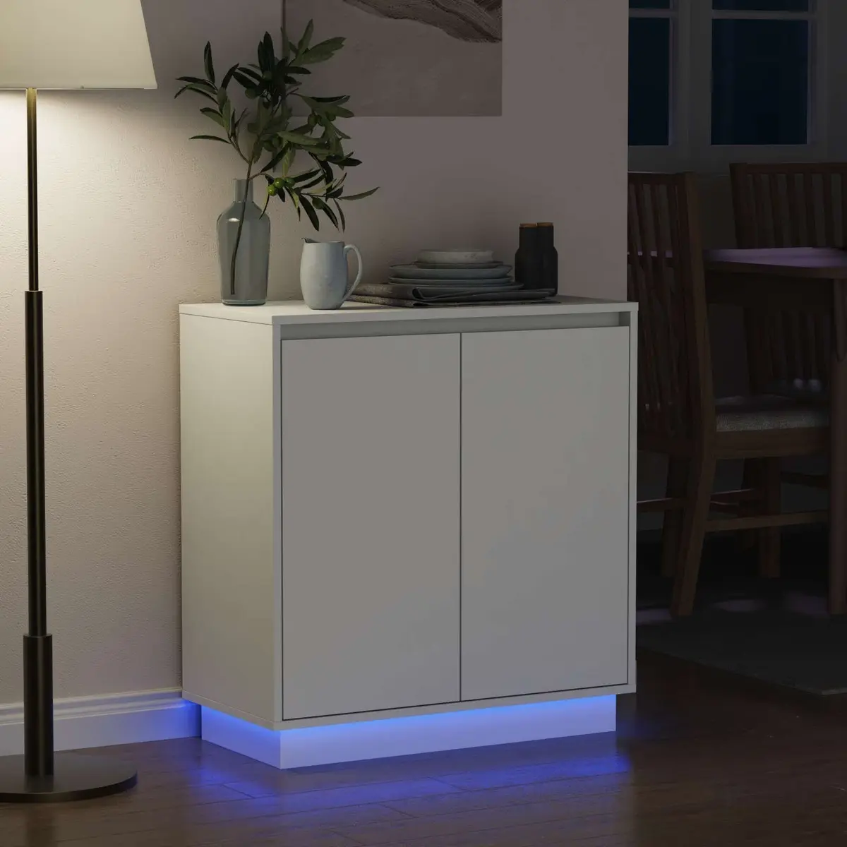 LED Sideboard Storage Cabinet White 71x34.5x75cm Engineered Wood RGB Lighting