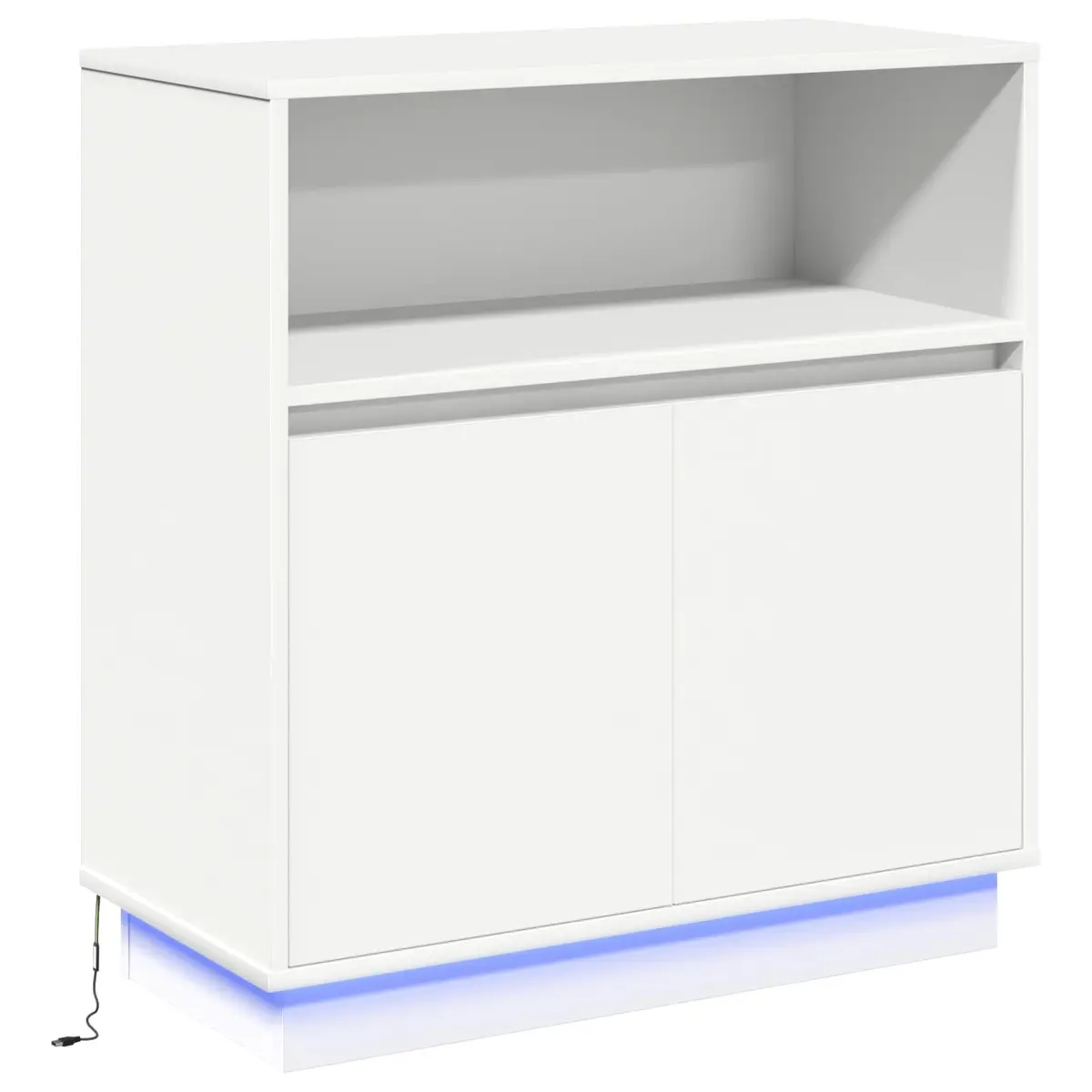 LED Sideboard White Modern Storage Cabinet Engineered Wood Hinged Doors Dining