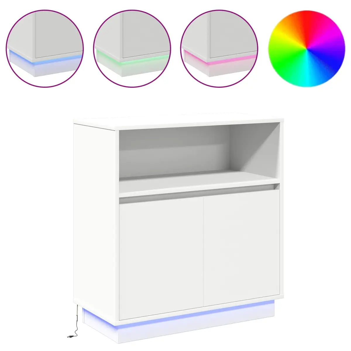 LED Sideboard White Modern Storage Cabinet Engineered Wood Hinged Doors Dining