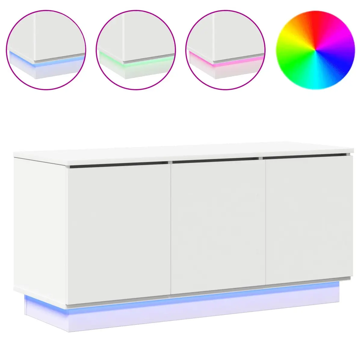 TV Cabinet White 100x38x49cm Engineered Wood with LED Lighting