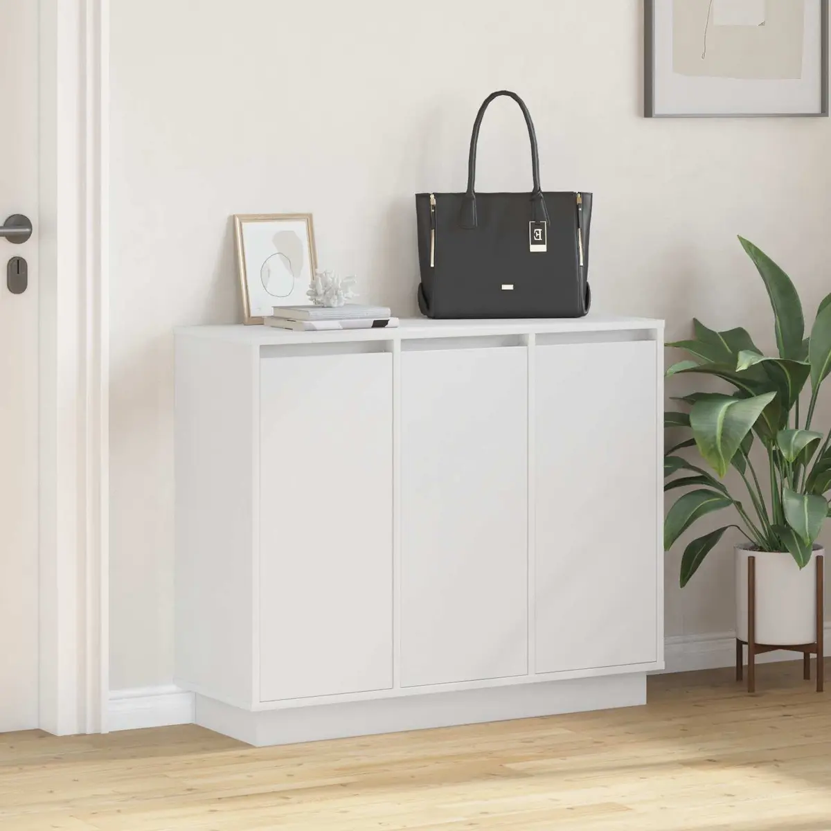 LED Sideboard White 90 x 32 x 75 cm Storage Cabinet with Lights Modern Living