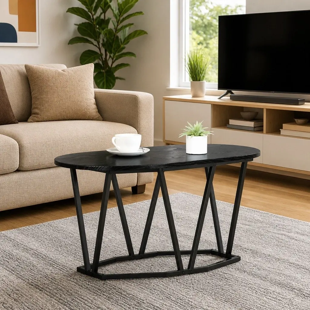 Oval Coffee Table Black Oak Industrial Modern 80x40x40.5cm Engineered Wood