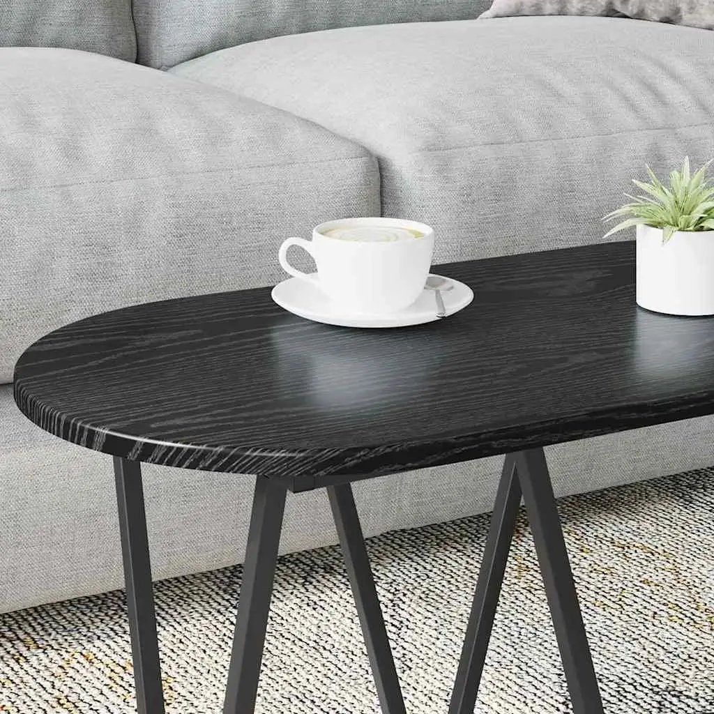 Oval Coffee Table Black Oak Industrial Modern 80x40x40.5cm Engineered Wood