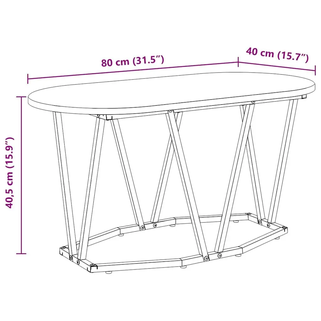 Oval Coffee Table Black Oak Industrial Modern 80x40x40.5cm Engineered Wood