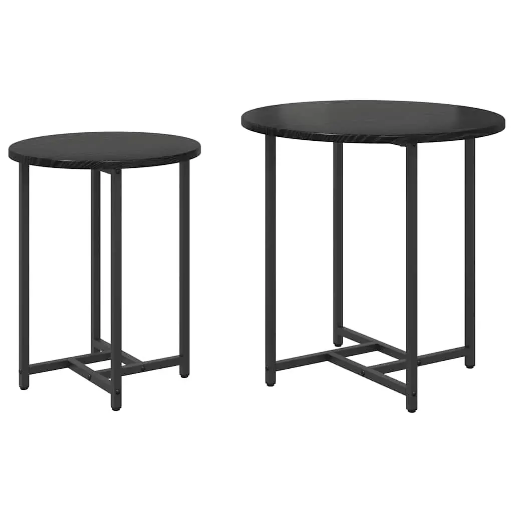Side Table Set Black Modern Industrial 2 Pieces Engineered Wood Metal Frame