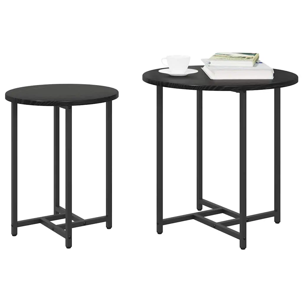 Side Table Set Black Modern Industrial 2 Pieces Engineered Wood Metal Frame