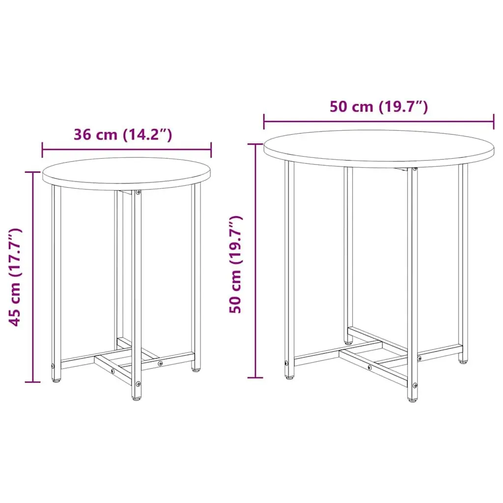 Side Table Set Black Modern Industrial 2 Pieces Engineered Wood Metal Frame