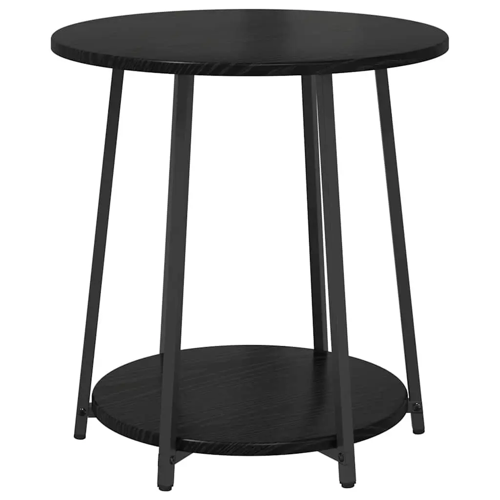 Side Table Set Industrial Black Round Accent 2 Pieces Engineered Wood Metal