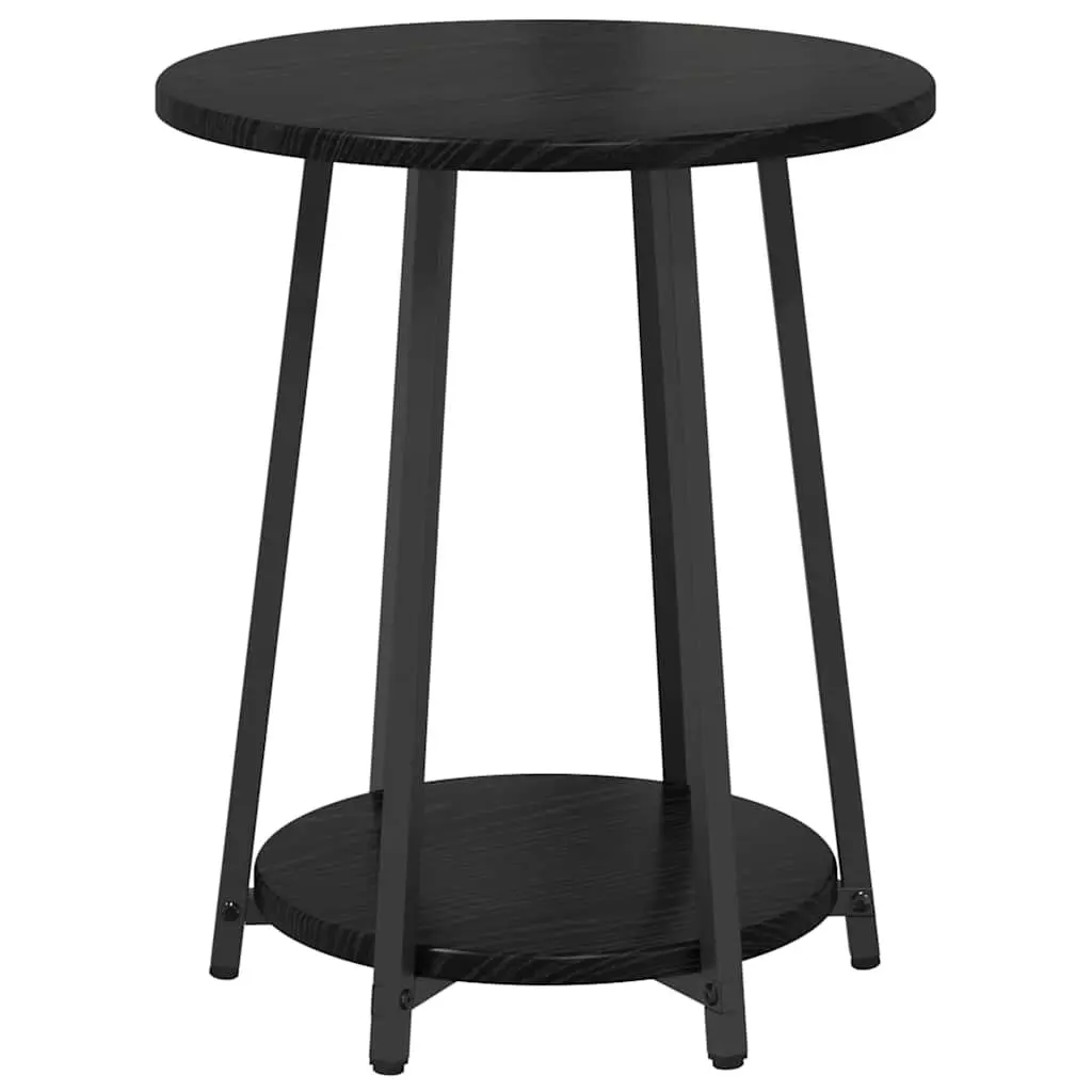 Side Table Set Industrial Black Round Accent 2 Pieces Engineered Wood Metal
