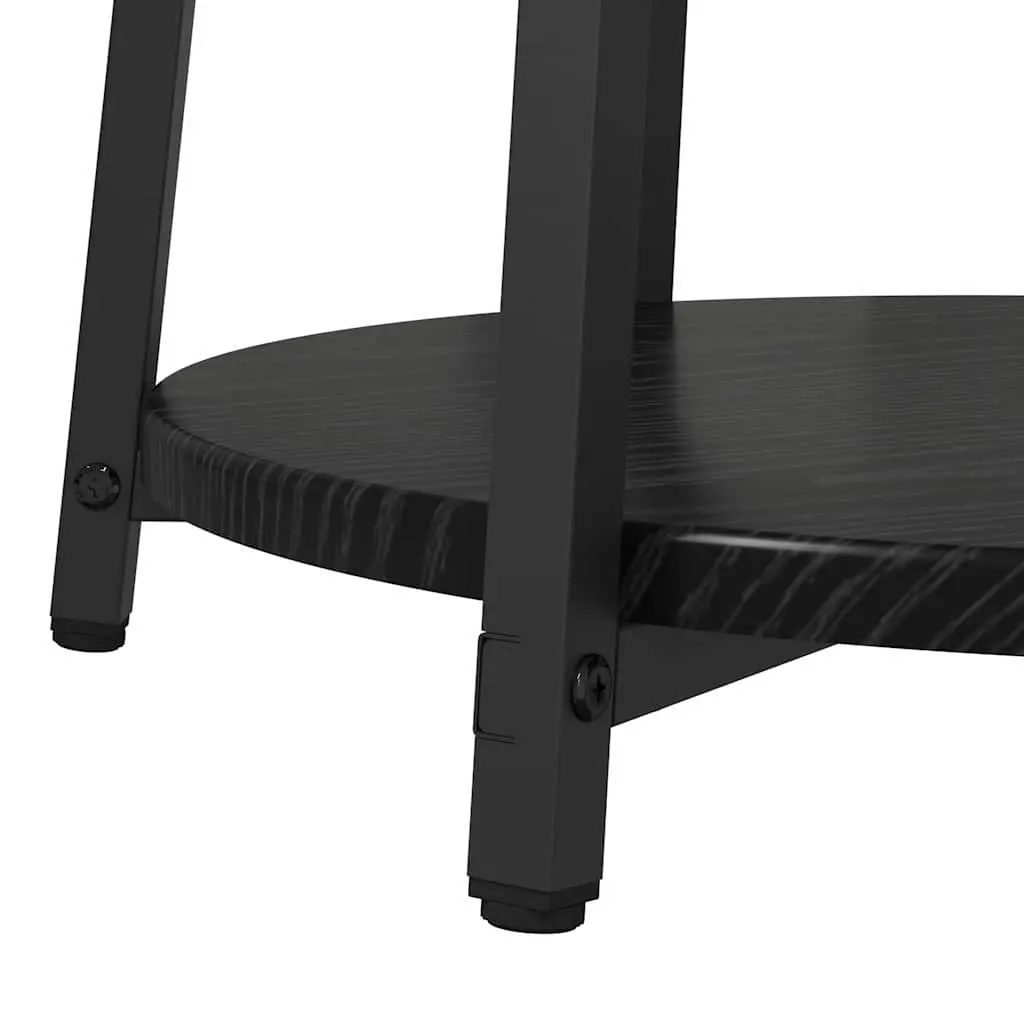 Side Table Set Industrial Black Round Accent 2 Pieces Engineered Wood Metal