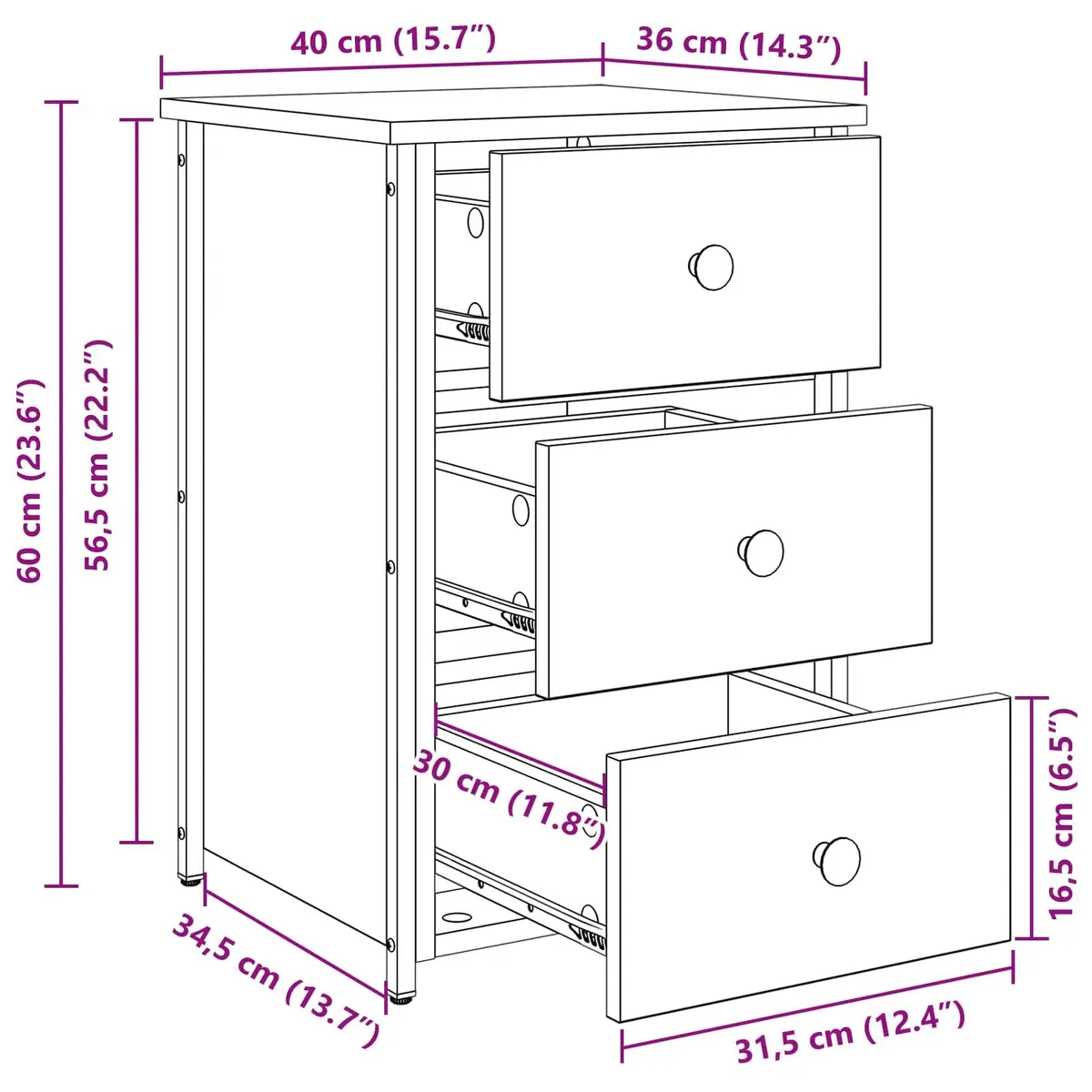 Bedside Cabinet 2 pcs Brown 40 x 36 x 60 cm Bedroom Nightstand Storage Drawer
