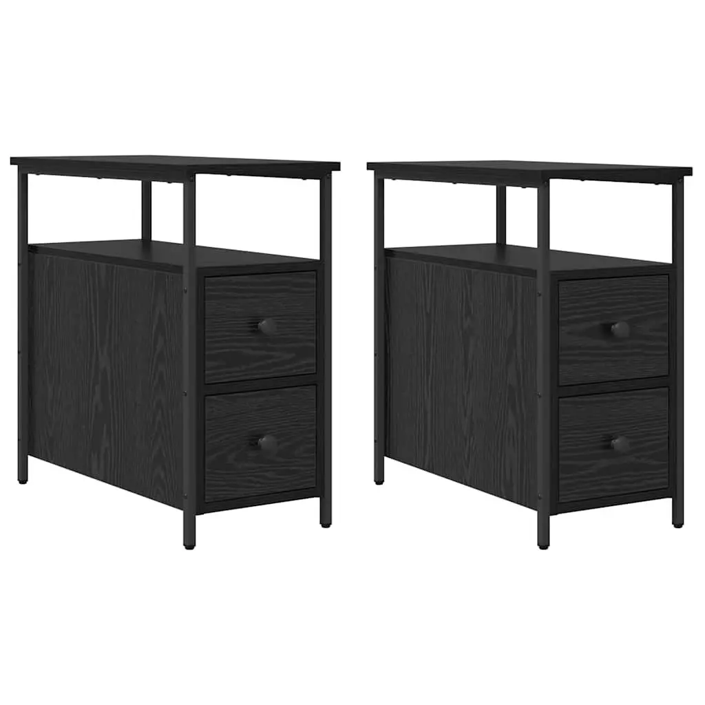 Bedside Cabinet Black 30 x 60 x 60 cm Engineered Wood 2 Pieces Storage Shelf Drawer