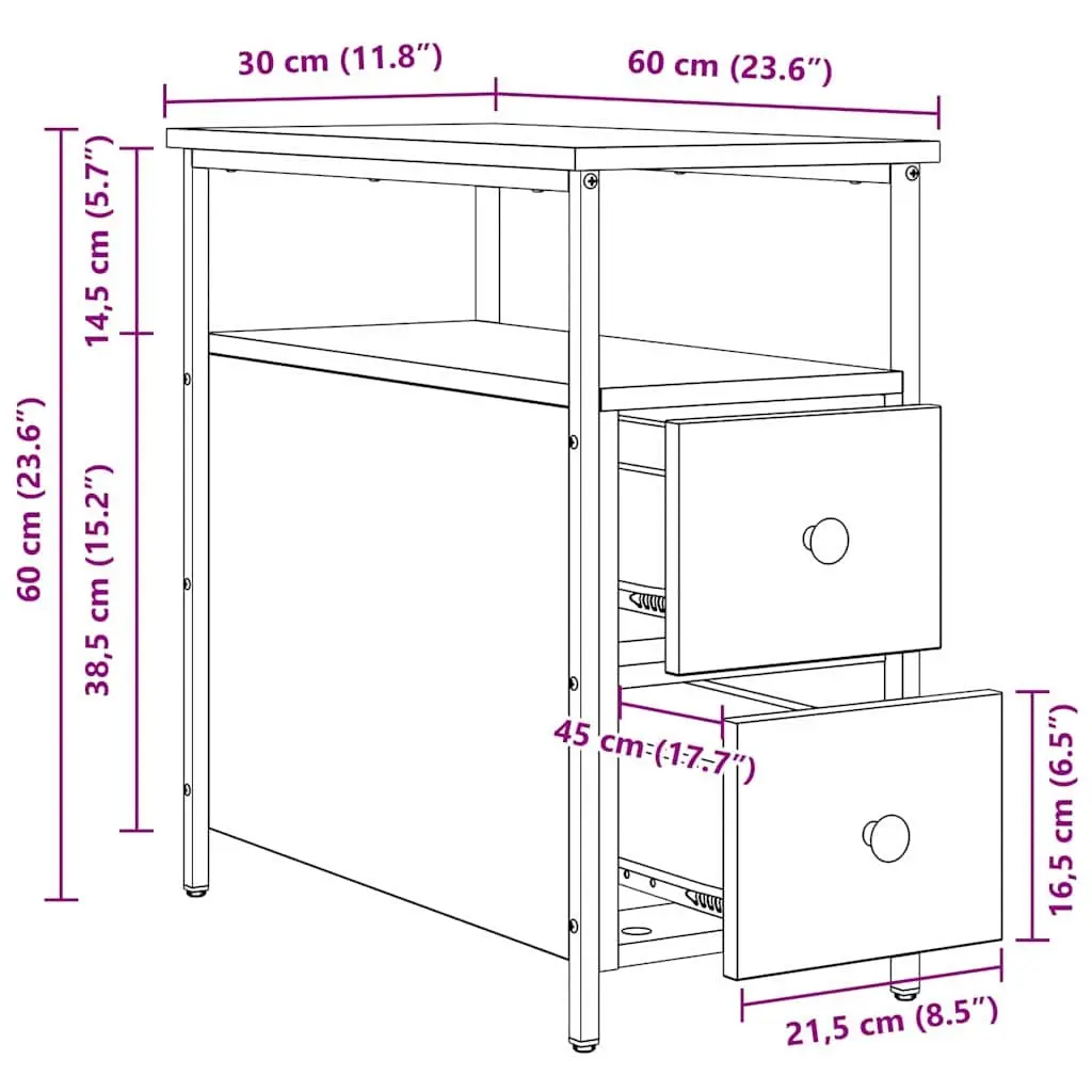Bedside Cabinet Black 30 x 60 x 60 cm Engineered Wood 2 Pieces Storage Shelf Drawer
