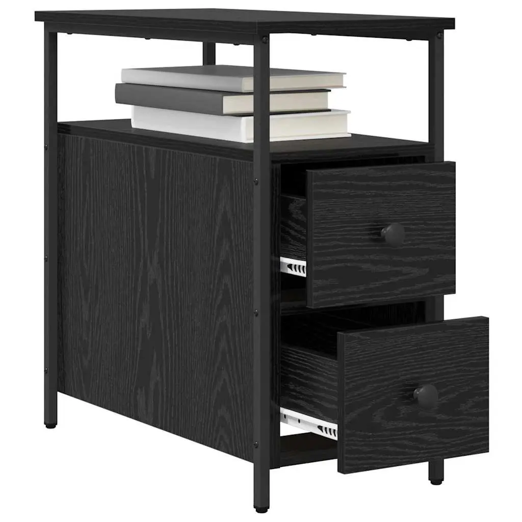 Bedside Cabinet Black 30 x 60 x 60 cm Engineered Wood 2 Pieces Storage Shelf Drawer