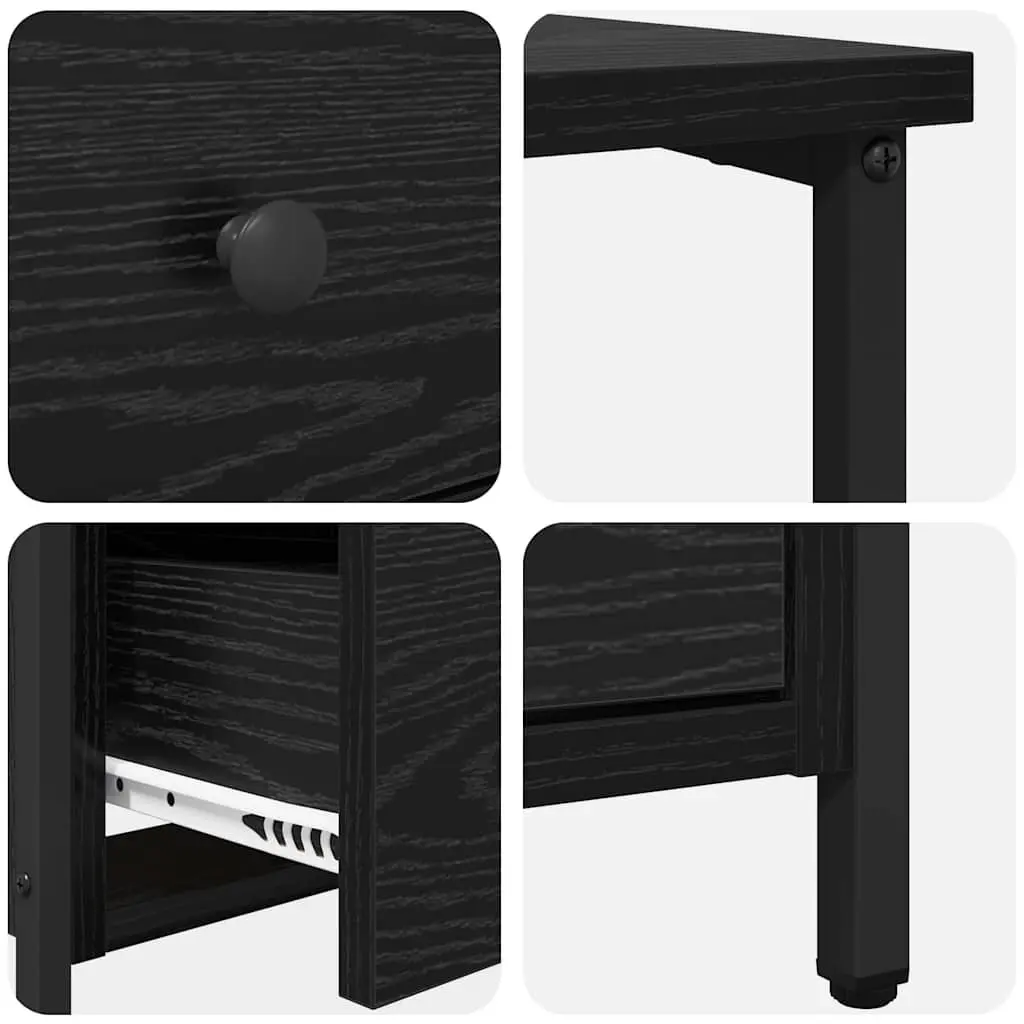 Bedside Cabinet Black 30 x 60 x 60 cm Engineered Wood 2 Pieces Storage Shelf Drawer