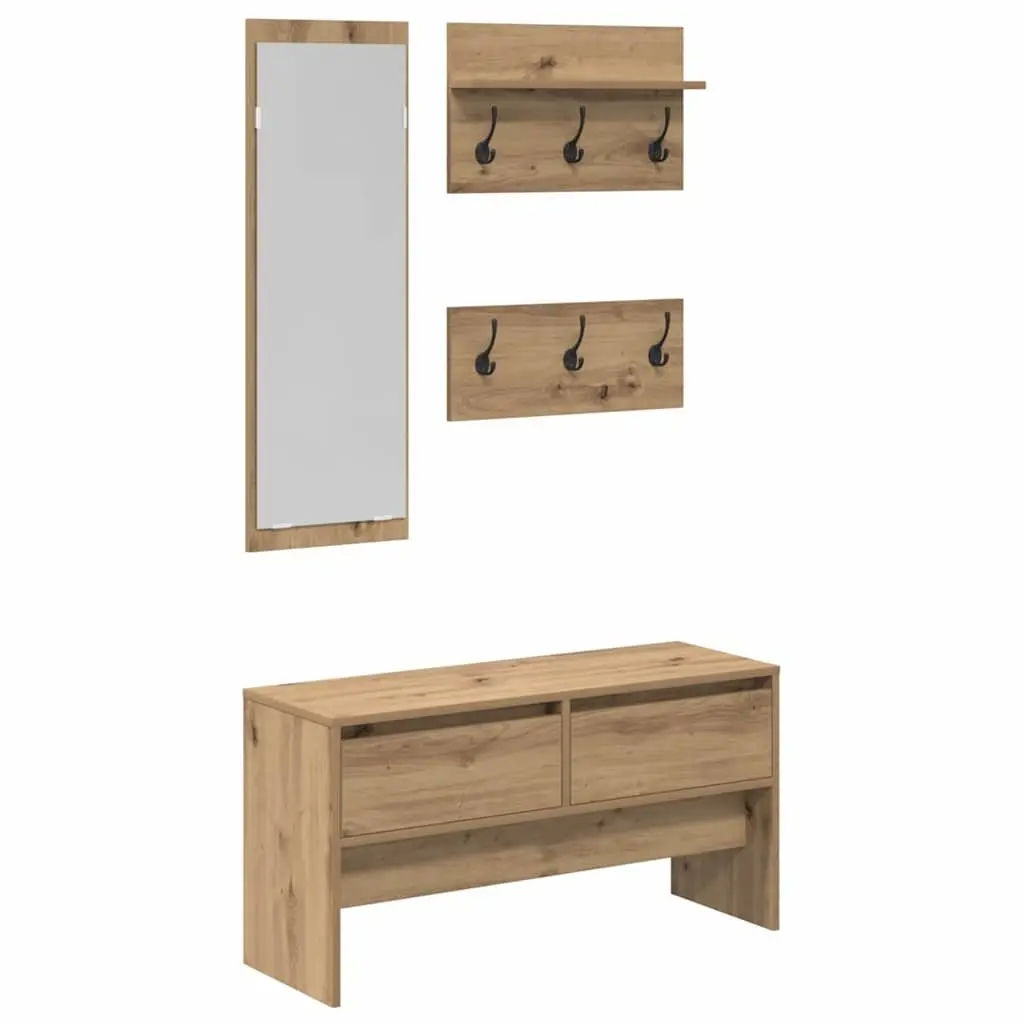 Hallway Furniture Set Modern Storage Bench Mirror Coat Racks Entryway Organiser Brown Engineered Wood