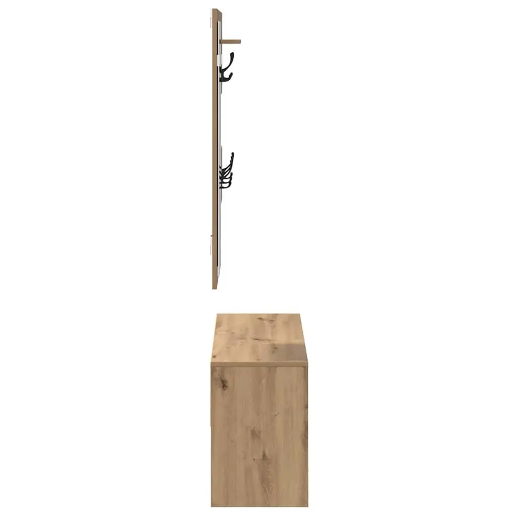 Hallway Furniture Set Modern Storage Bench Mirror Coat Racks Entryway Organiser Brown Engineered Wood