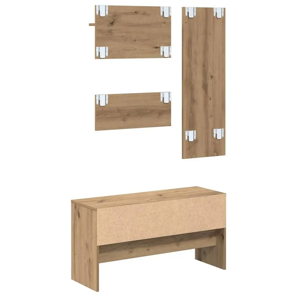 Hallway Furniture Set Modern Storage Bench Mirror Coat Racks Entryway Organiser Brown Engineered Wood