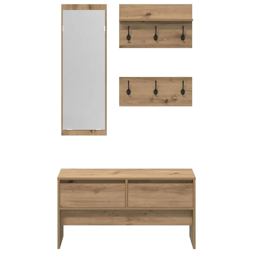 Hallway Furniture Set Modern Storage Bench Mirror Coat Racks Entryway Organiser Brown Engineered Wood