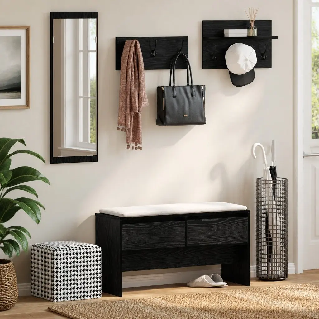 4-Piece Black Oak Hallway Furniture Set with Storage