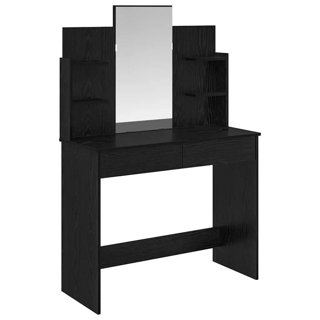 Black Dressing Table with Mirror Bedroom Vanity Unit Storage Drawers Shelves