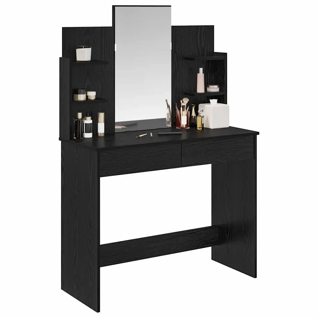 Black Dressing Table with Mirror Bedroom Vanity Unit Storage Drawers Shelves