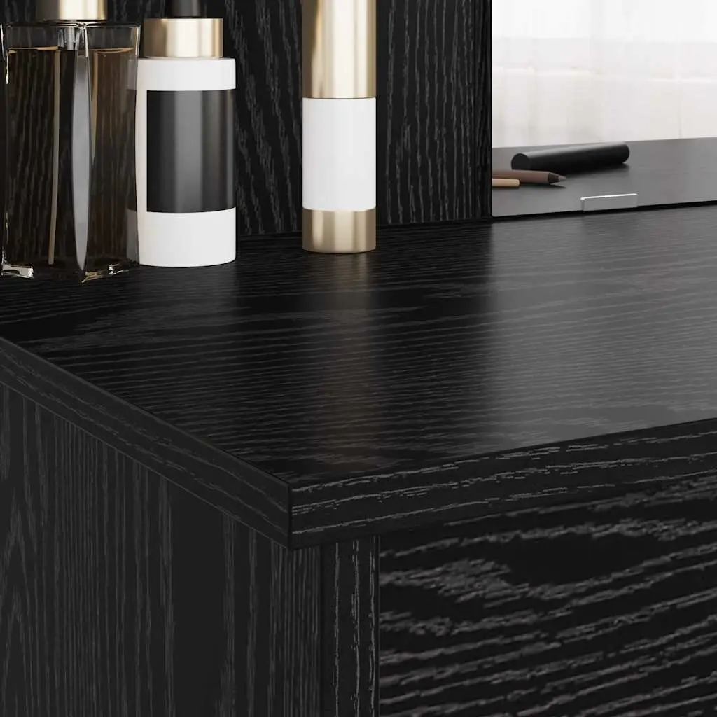 Black Dressing Table with Mirror Bedroom Vanity Unit Storage Drawers Shelves