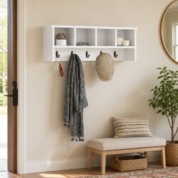 Wall-Mounted Coat Rack in White Engineered Wood