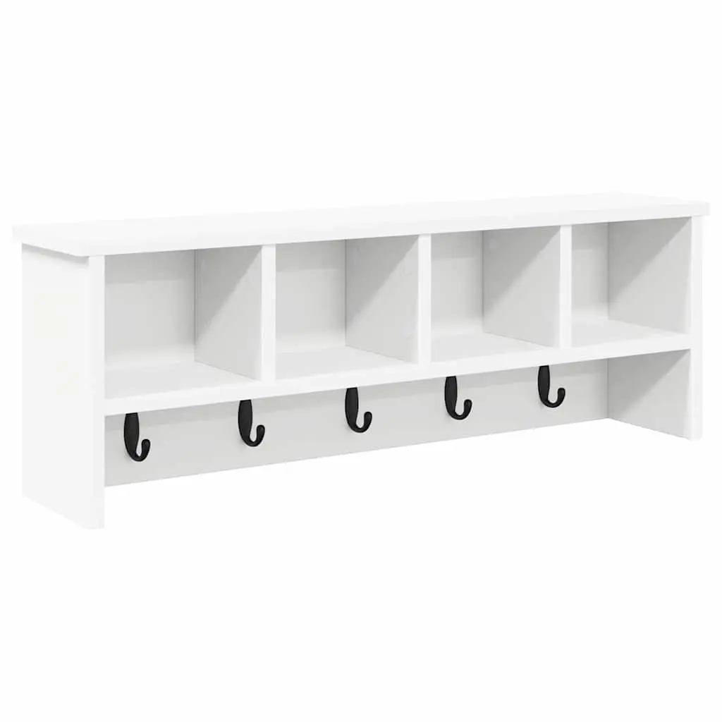 Wall-Mounted Coat Rack White Engineered Wood Hallway Entryway Shelf Hooks