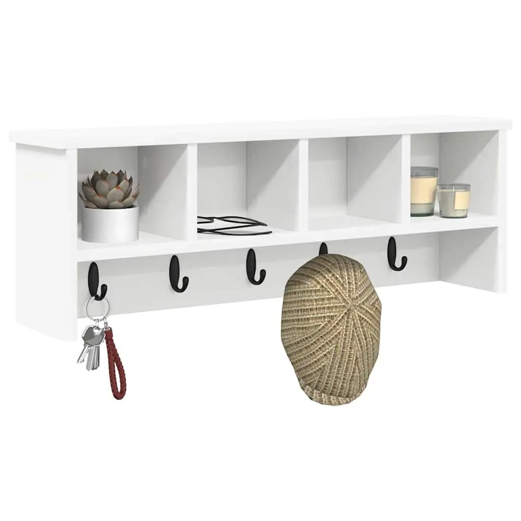 Wall-Mounted Coat Rack White Engineered Wood Hallway Entryway Shelf Hooks