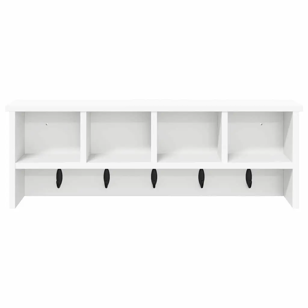 Wall-Mounted Coat Rack White Engineered Wood Hallway Entryway Shelf Hooks