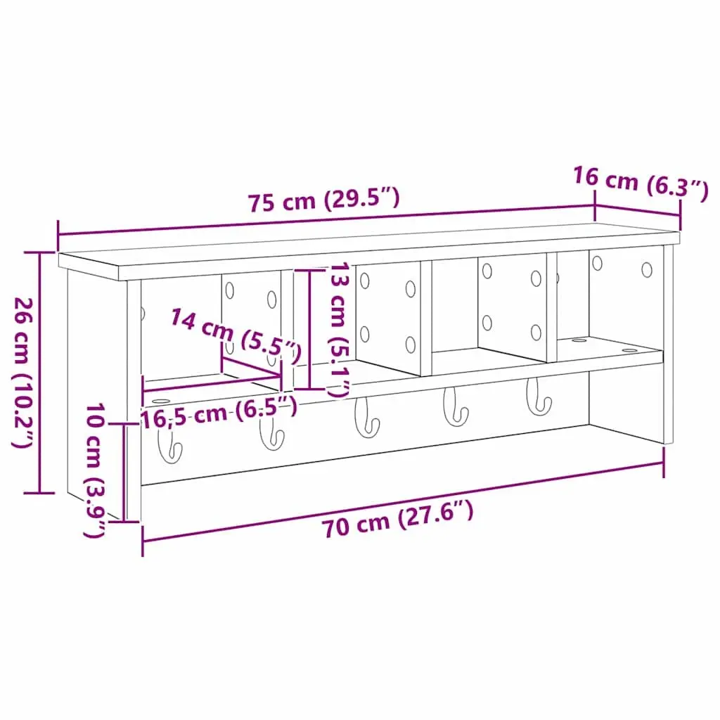 Wall-Mounted Coat Rack White Engineered Wood Hallway Entryway Shelf Hooks