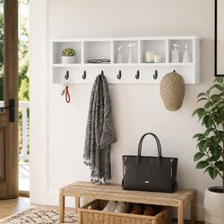 White Wall-Mounted Coat Rack with Shelves for Storage