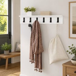 Wall-Mounted Coat Rack in White for Hallway Storage