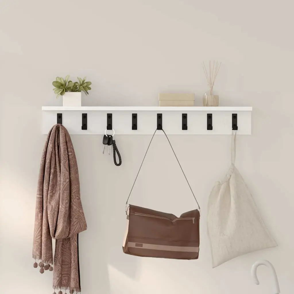 Wall-Mounted Coat Rack Organizer Modern White Engineered Wood 80 x 10.5 x 10.5 cm