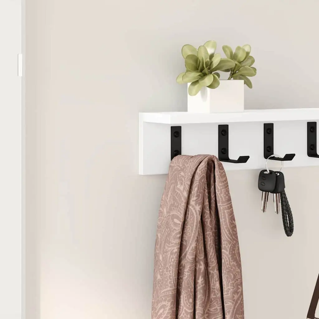 Wall-Mounted Coat Rack Organizer Modern White Engineered Wood 80 x 10.5 x 10.5 cm